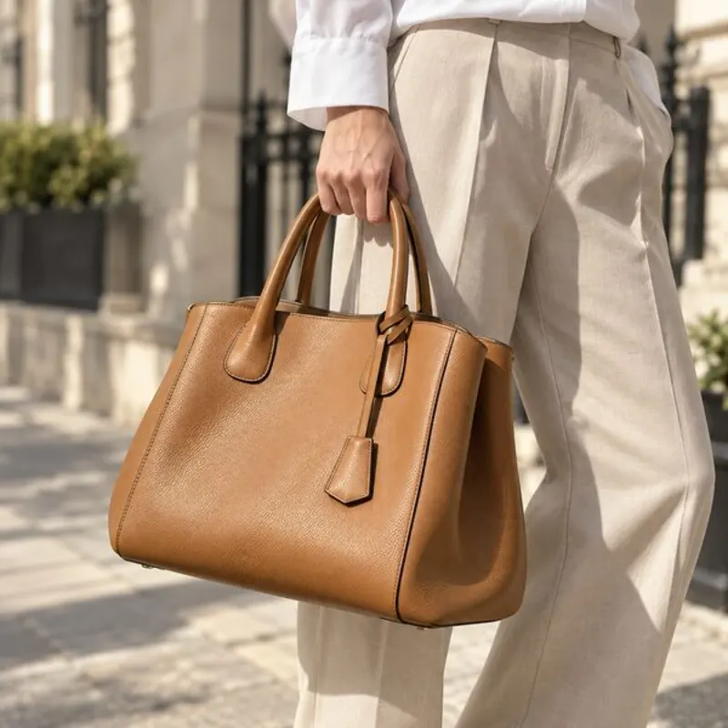 Sac cabas en cuir camel (exemple)
